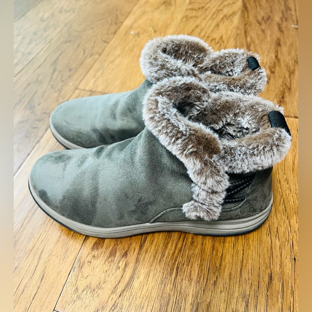 Clarks Womens Breeze Fur Ankle Boot Grey Textile Size 9